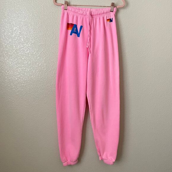 Aviator Nation Sweatpants Womens Small Pink Logo Jogger Fleece Rainbow Cotton - Picture 4 of 13